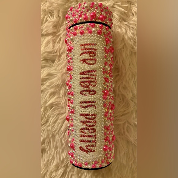 Hand blinged pink and white pearl and rhinestone cup - Picture 2 of 6